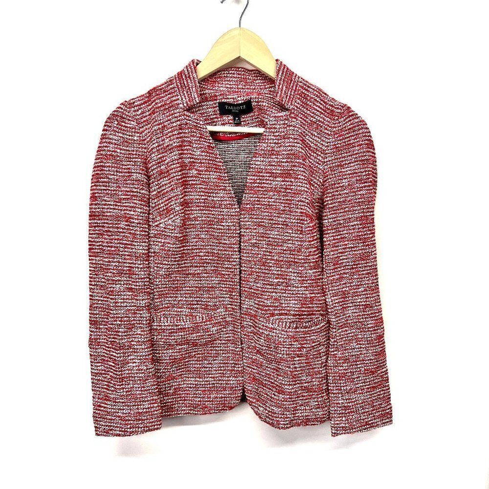 Talbots Petite Red and White Tweed Blazer Jacket Size 2 P